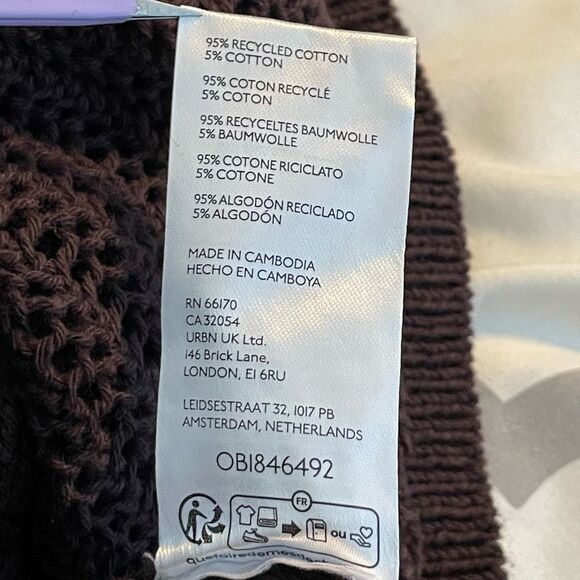 BDG Beach Cardigan Chocolate Brown Open Knit Button Front Long Sleeve M - Picture 6 of 6